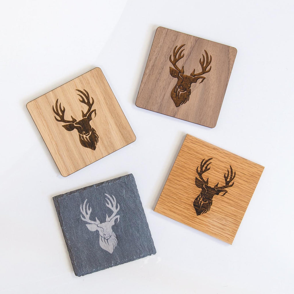 Stag head slate oak or walnut coasters Stag Design