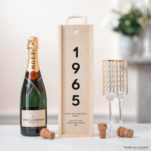 Personalised 60th Birthday Bottle Box | Custom Wooden Wine Box | Milestone Gift for Him & Her | 60th Birthday Keepsake | Champagne gift box