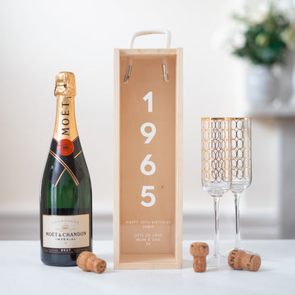 Personalised 60th Birthday Bottle Box | Custom Wooden Wine Box | Milestone Gift for Him & Her | 60th Birthday Keepsake | Champagne gift box