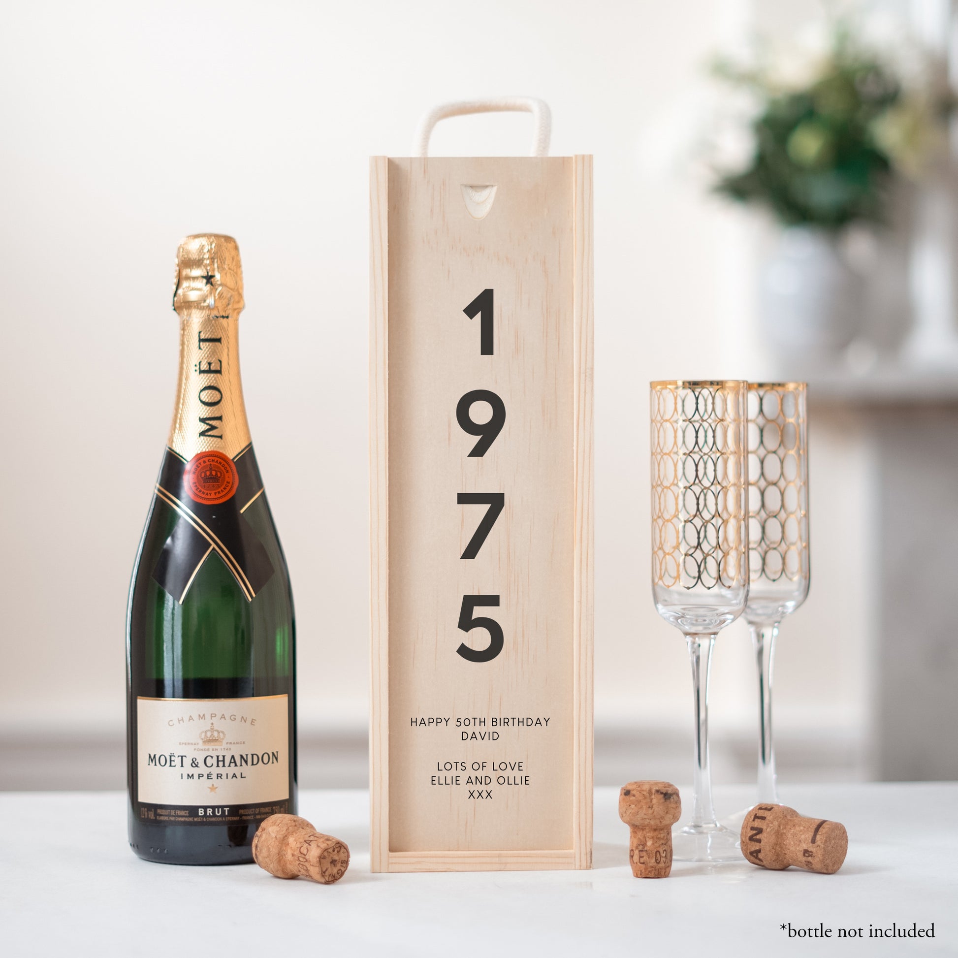 Personalised 50th Birthday Bottle Box | Custom Wooden Wine Box | Milestone Gift for Him & Her | 50th Birthday Keepsake | Champagne gift box