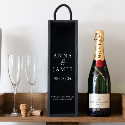 Personalised Wedding Bottle Box Personalised Engagement Wedding Gift Present Personalised Engaged Champagne Wooden Bottle Box Couple Gifts