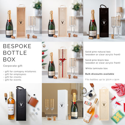 Corporate pine bottle box - acrylic front