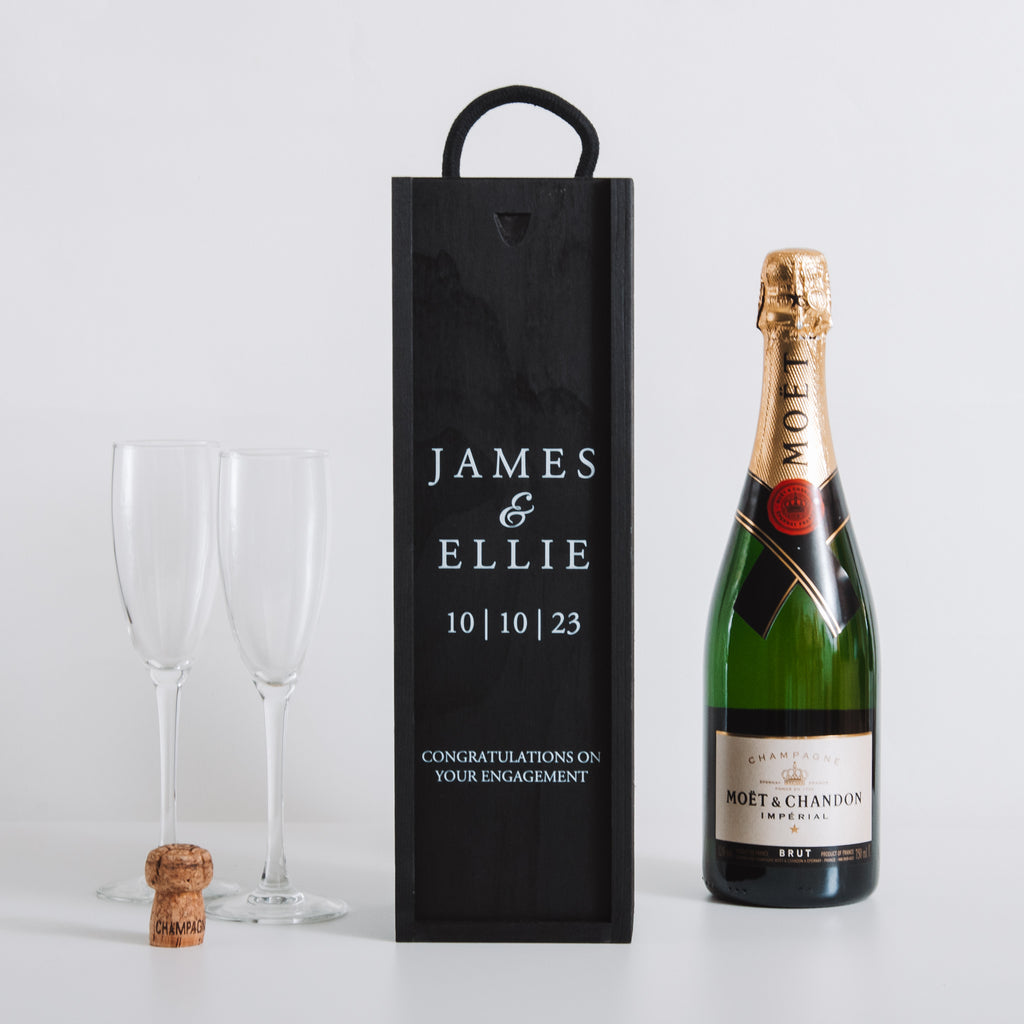 NEW! Personalised engagement black bottle box – Stag Design