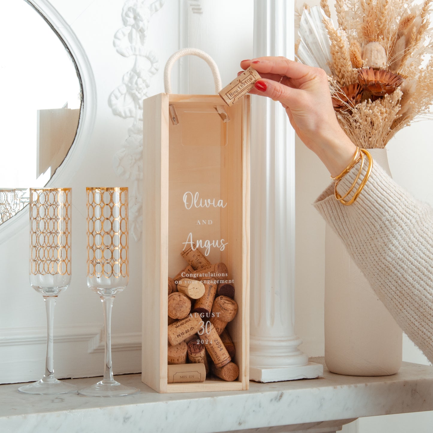 Personalised engagement date cork collector bottle box