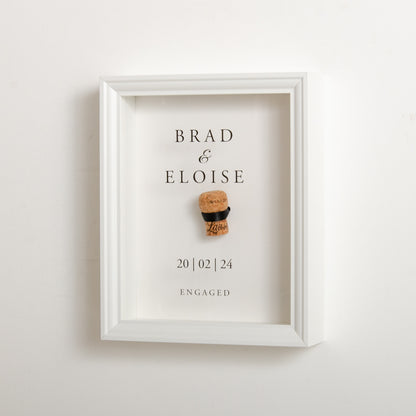 First toast engagement cork saver frame