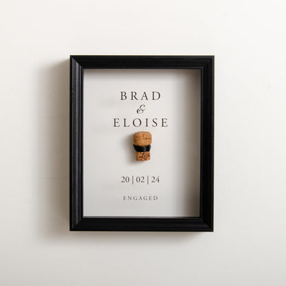 First toast engagement cork saver frame