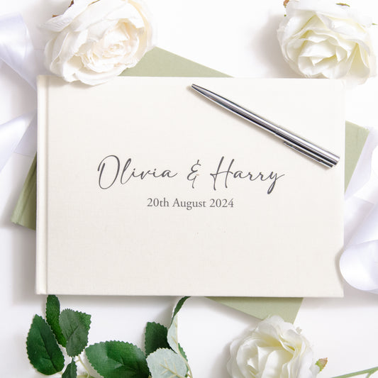 Personalised linen first names guest book