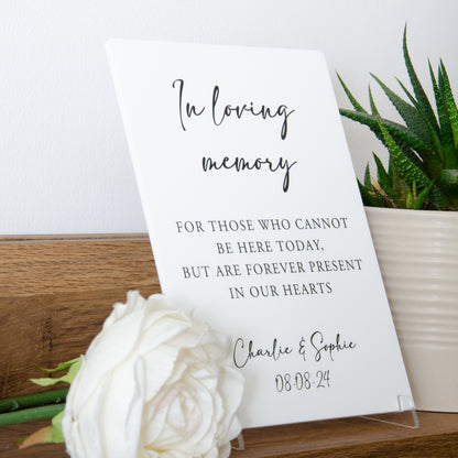 'In loving memory' white wedding sign