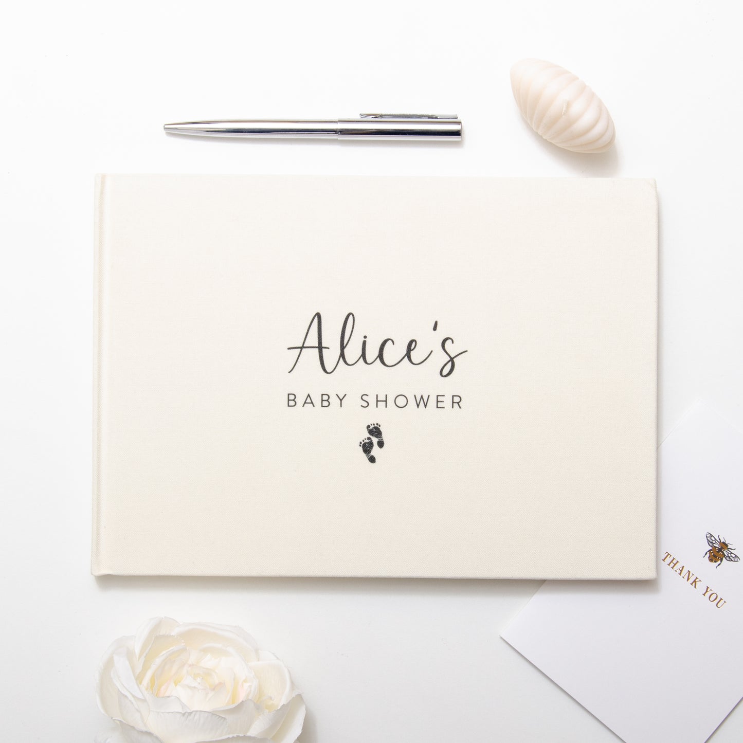 Personalised linen baby shower book