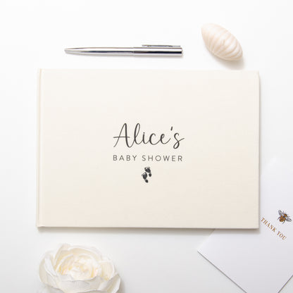 Personalised linen baby shower book