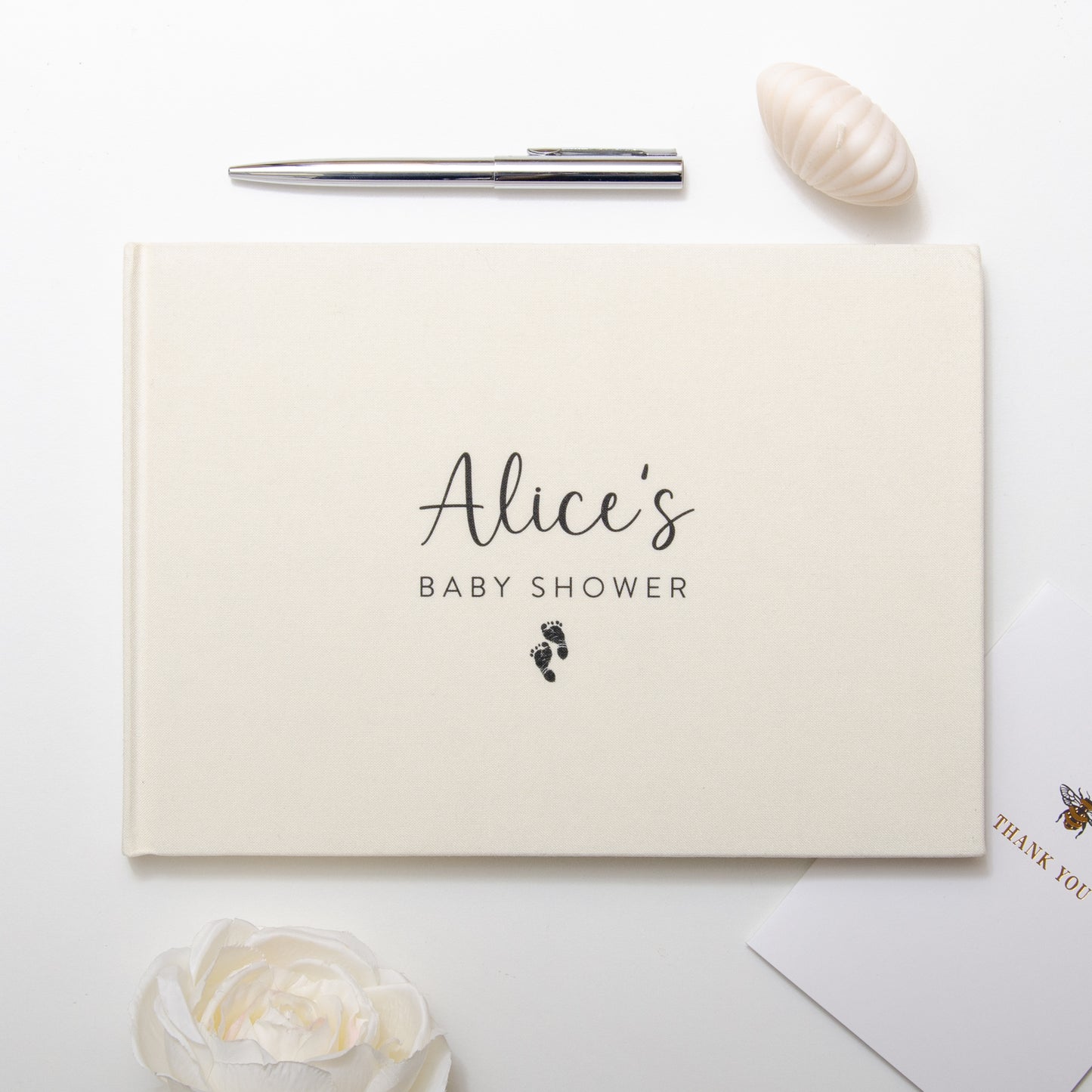 Personalised linen baby shower book