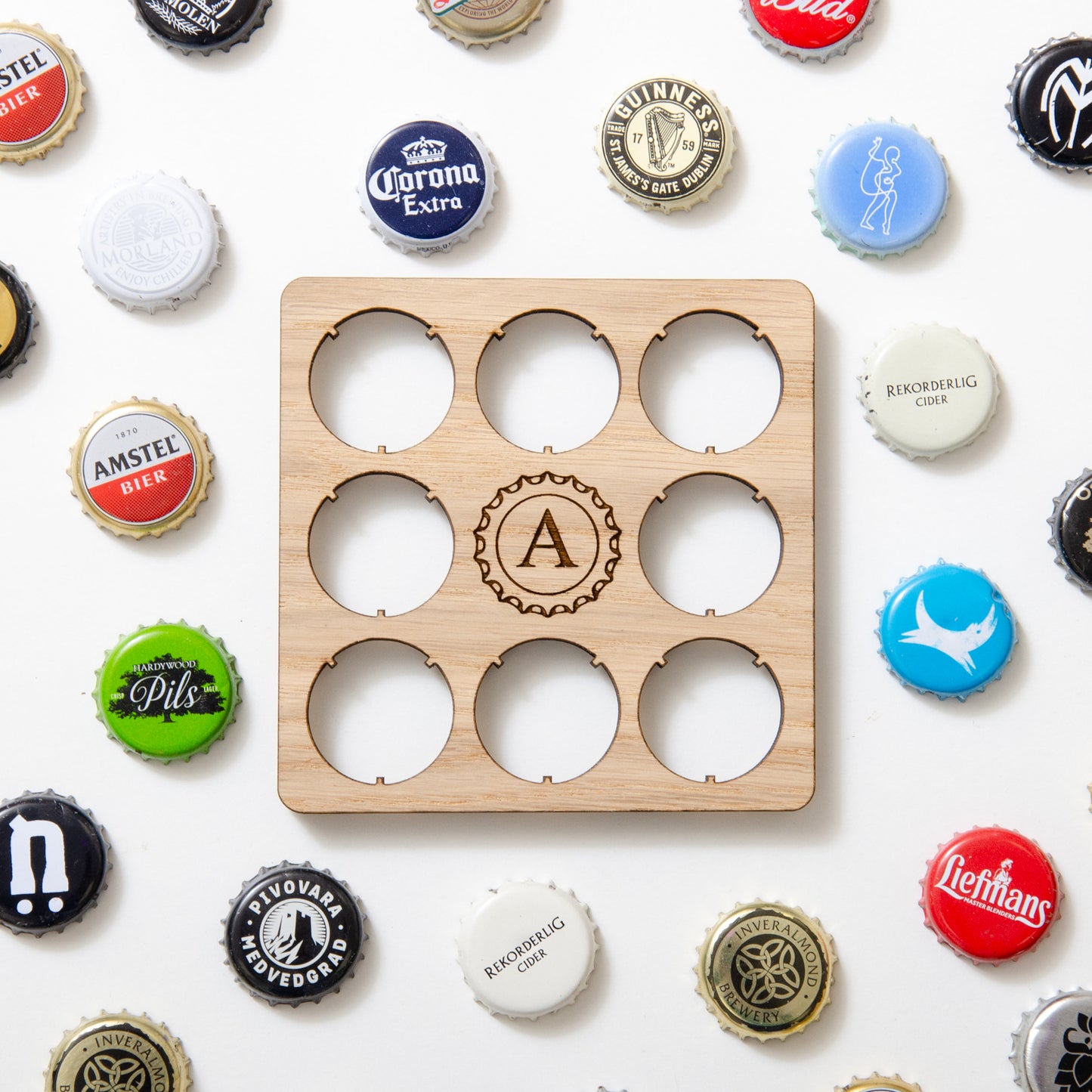 Personalised initial beer cap coaster