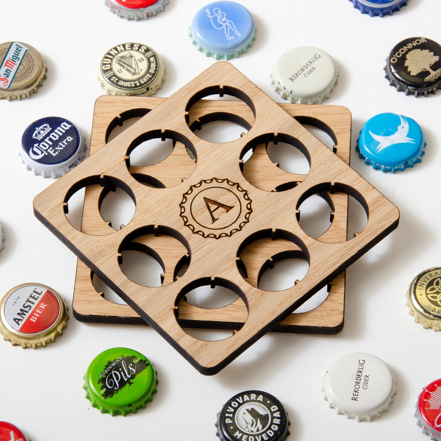 Personalised initial beer cap coaster