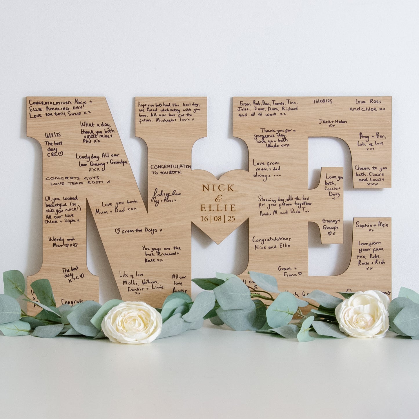 Double letter wooden guest book sign