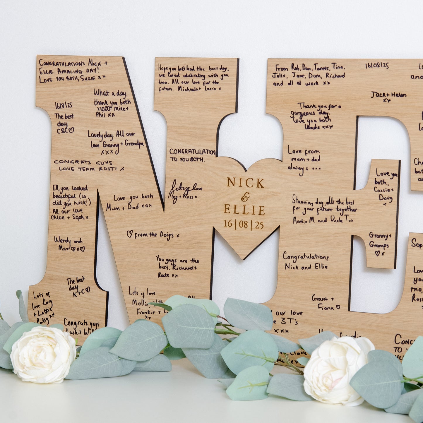 Double letter wooden guest book sign