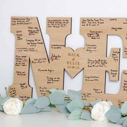 Double letter wooden guest book sign