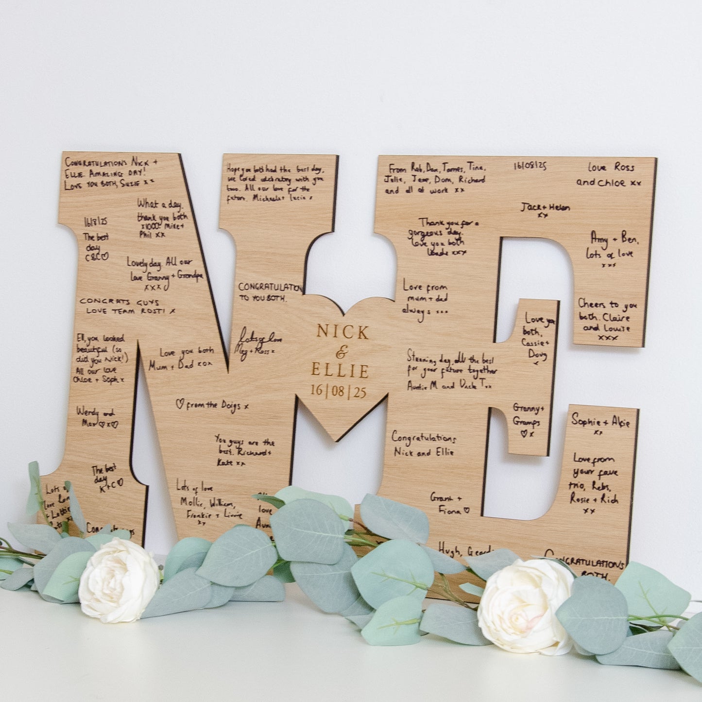 Double letter wooden guest book sign