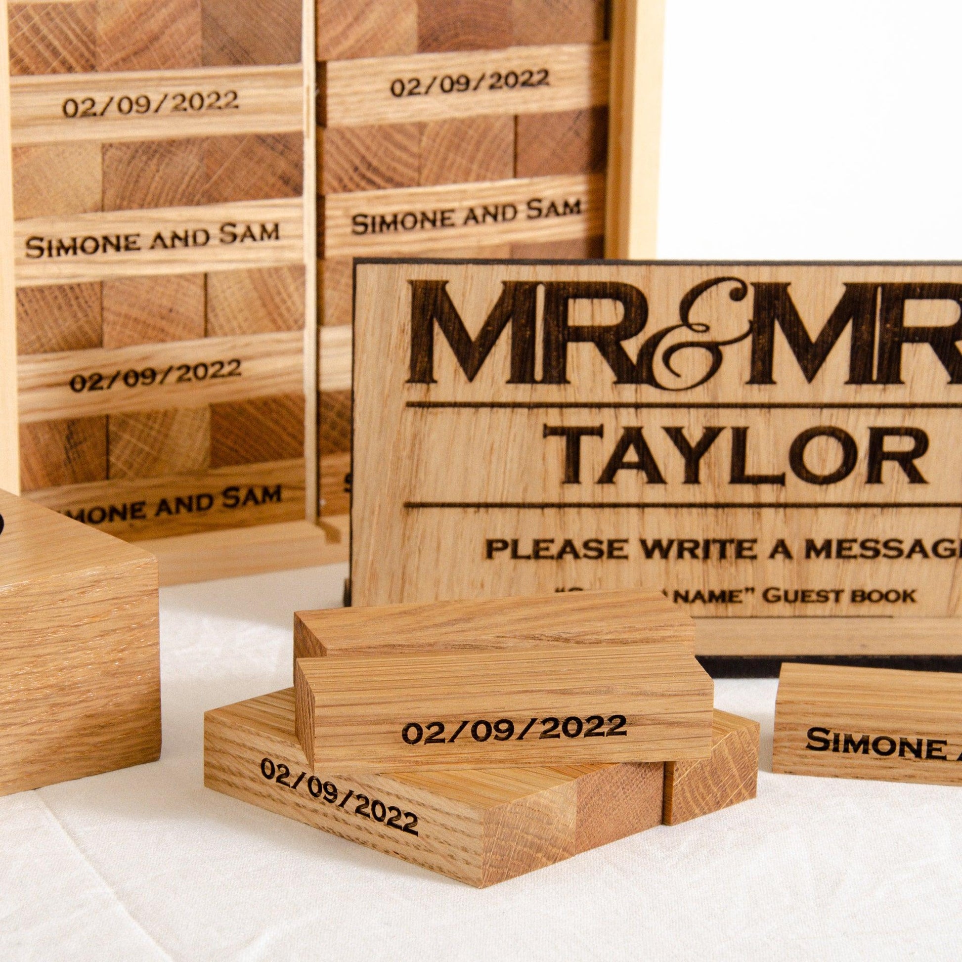 Oak or walnut building block wedding guestbook - wooden tower - Stag Design