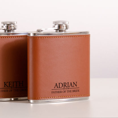 Personalised wedding leather hip flask