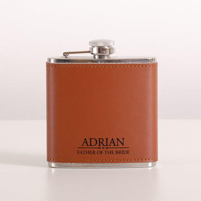 Personalised wedding leather hip flask