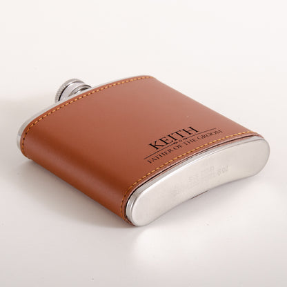 Personalised wedding leather hip flask