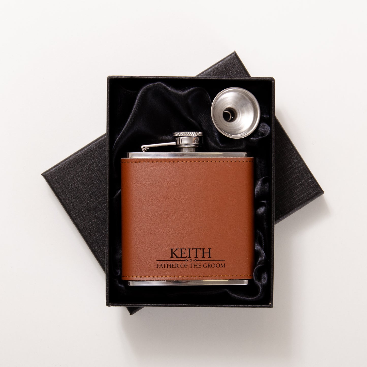 Personalised wedding leather hip flask