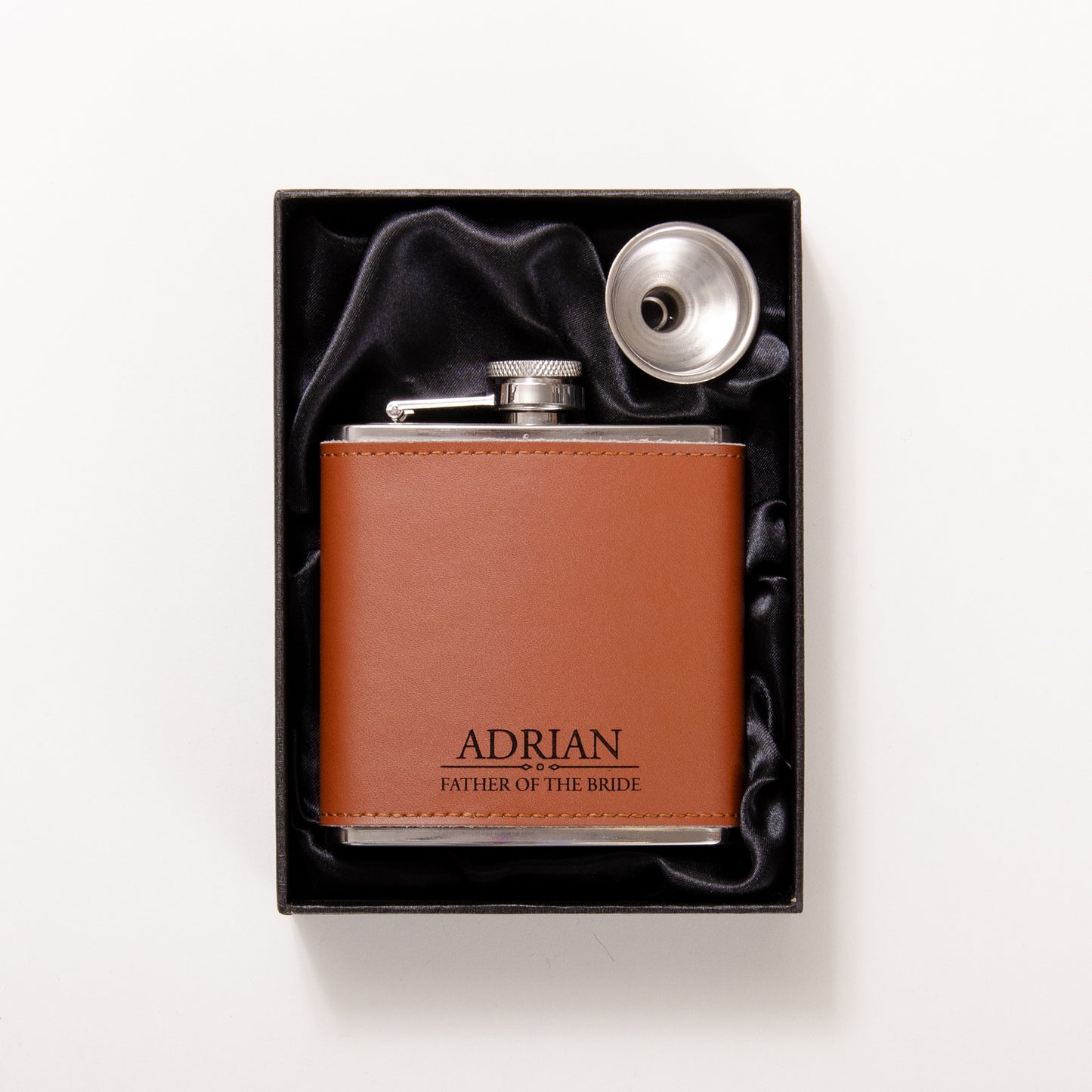 Personalised wedding leather hip flask