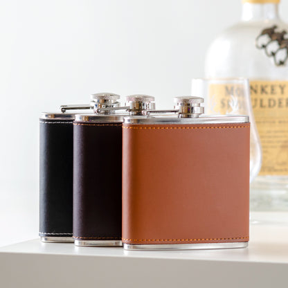 Personalised leather hip flask corporate