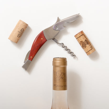 Wooden corkscrew bottle opener