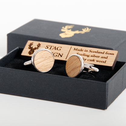 Sterling silver whisky wood cufflinks