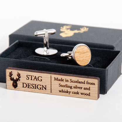 Sterling silver whisky wood cufflinks