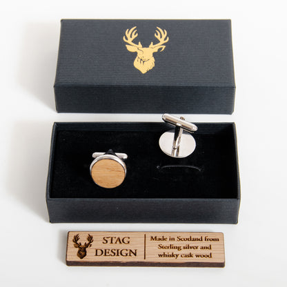 Sterling silver whisky wood cufflinks