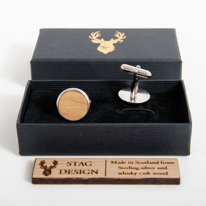 Sterling silver whisky wood cufflinks