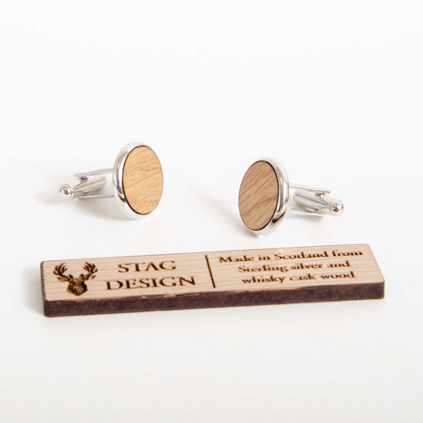 Sterling silver whisky wood cufflinks