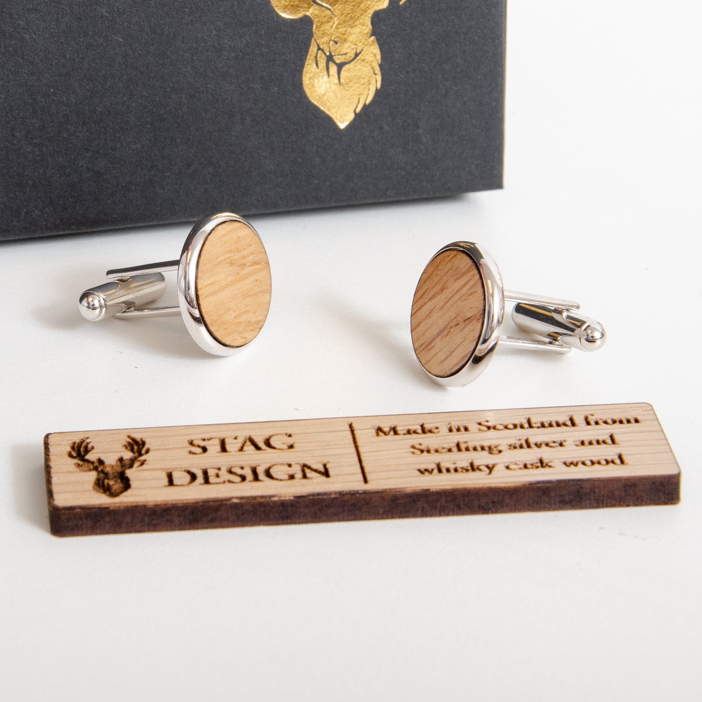 Sterling silver whisky wood cufflinks