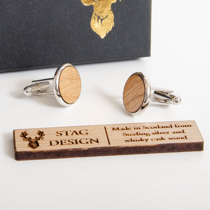 Sterling silver whisky wood cufflinks