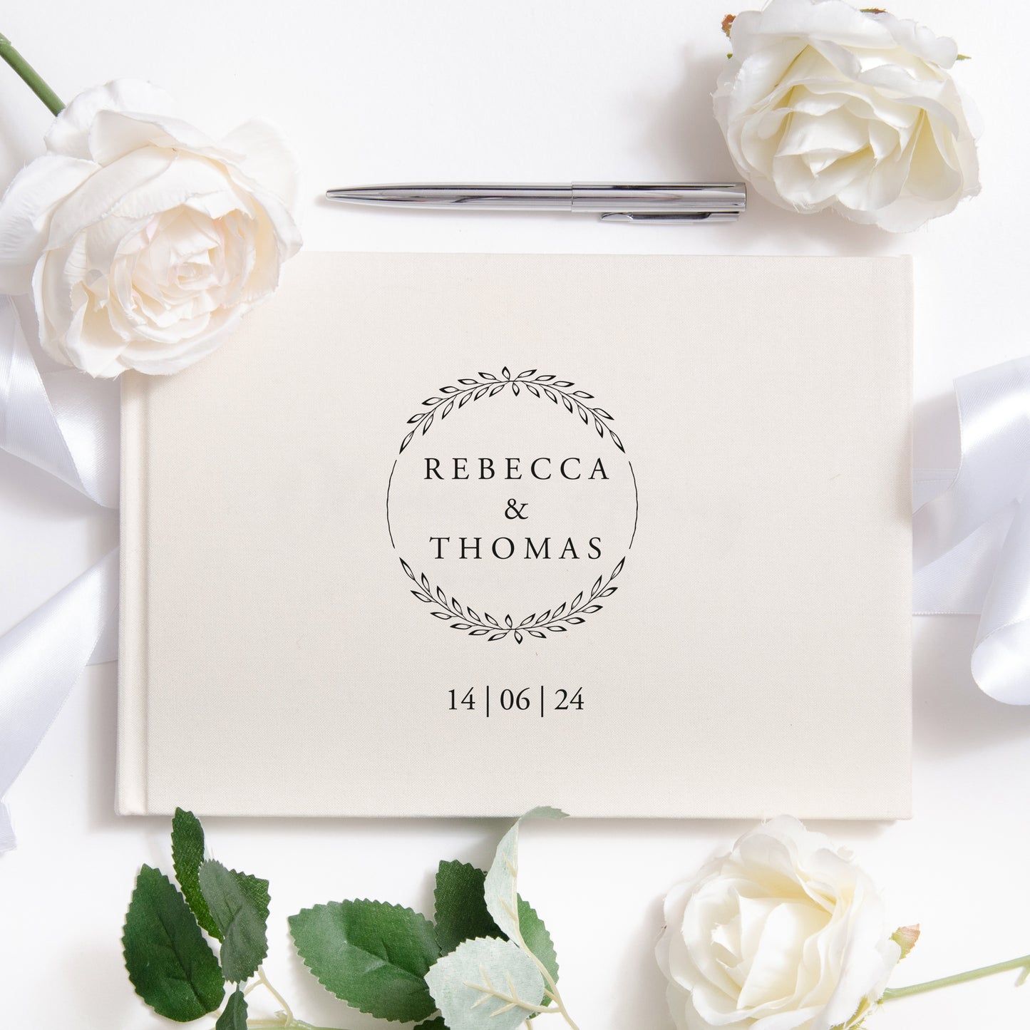 Personalised linen floral guest book