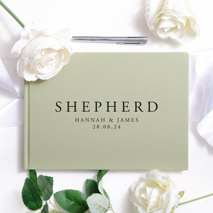 Personalised linen surname guest book