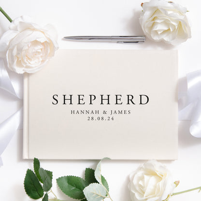 Personalised linen surname guest book