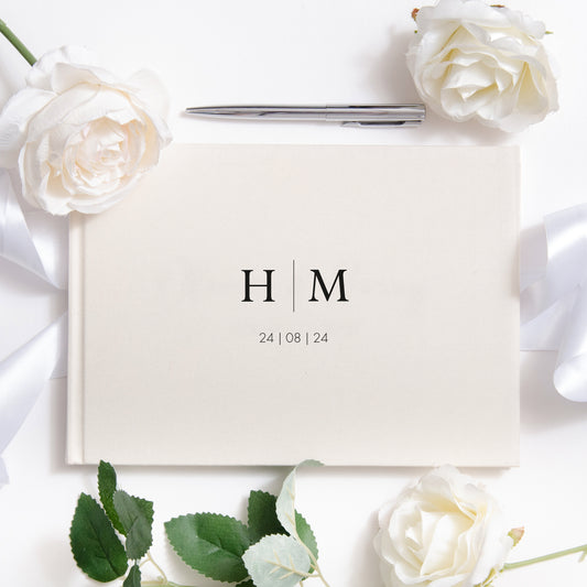 Personalised linen initials guest book