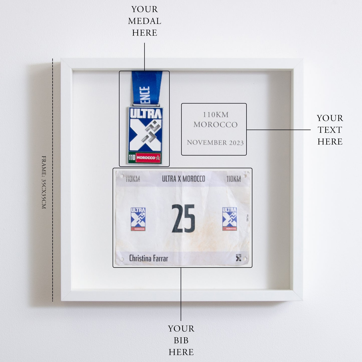 Personalised medal and bib display frame