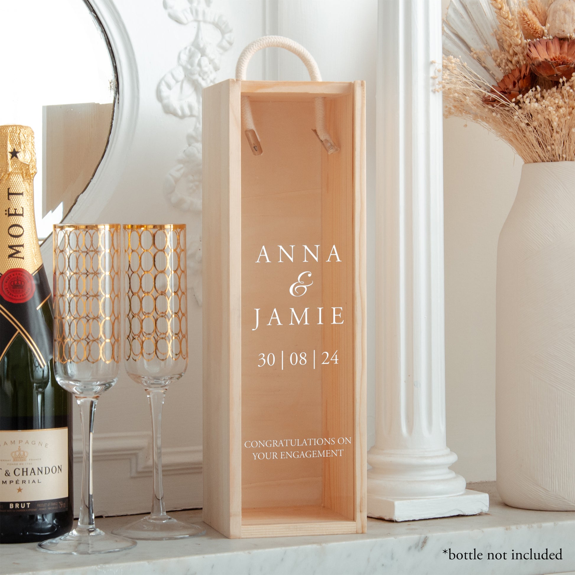 Personalised Wedding Bottle Box Personalised Engagement Wedding Gift Present Personalised Engaged Champagne Wooden Bottle Box Couple Gifts