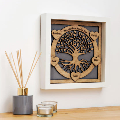 Family Tree with names engraved on hearts - wooden tree design - Stag Design