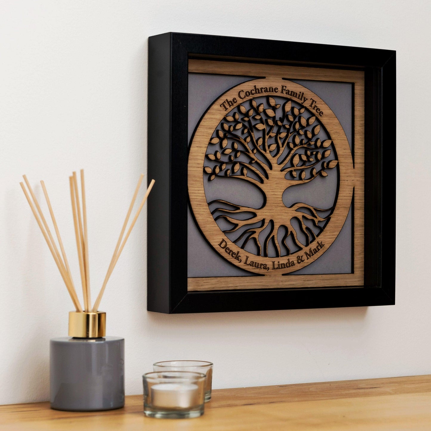 Family Tree with names engraved in a circle - wooden tree design - Stag Design