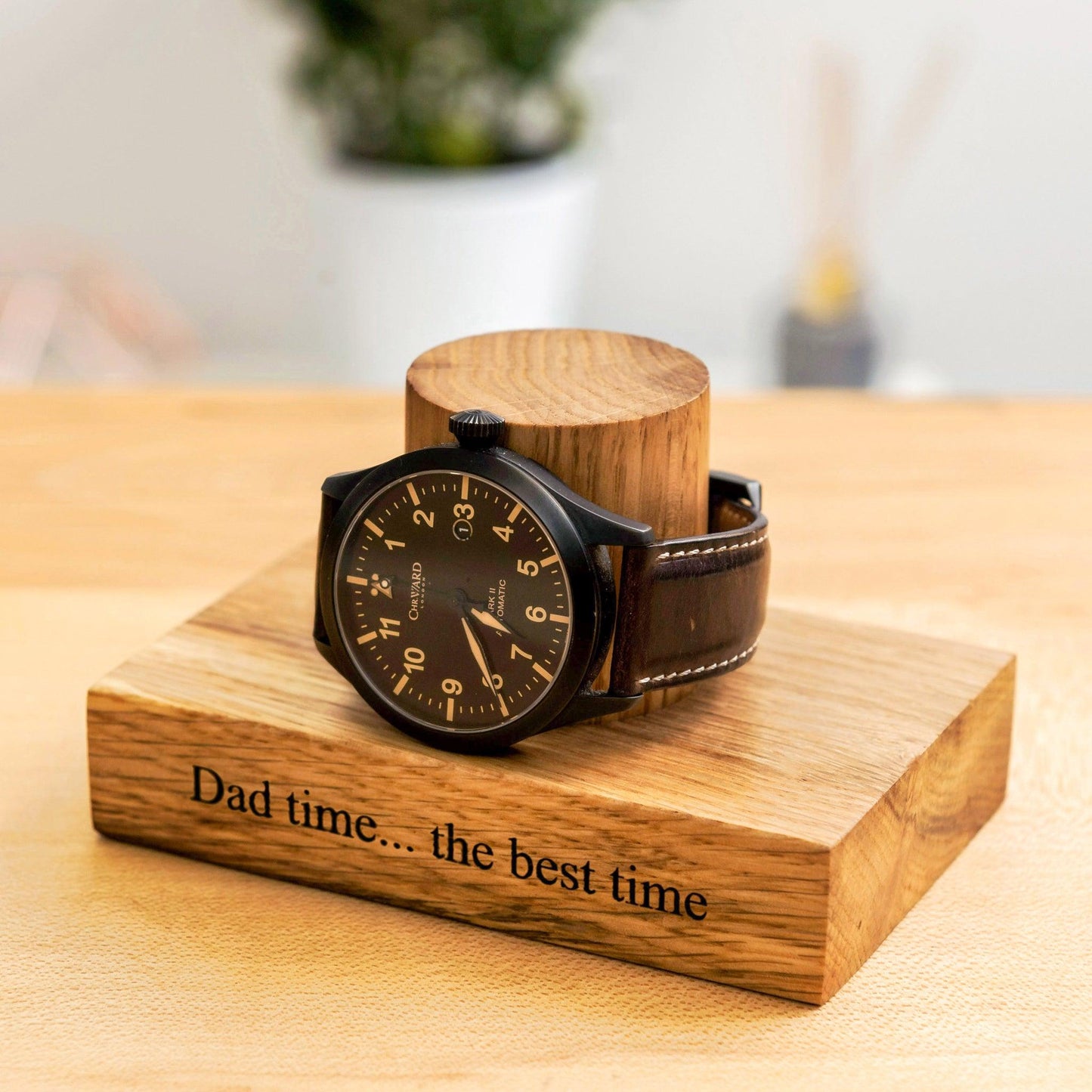 Personalised oak watch stand - Stag Design