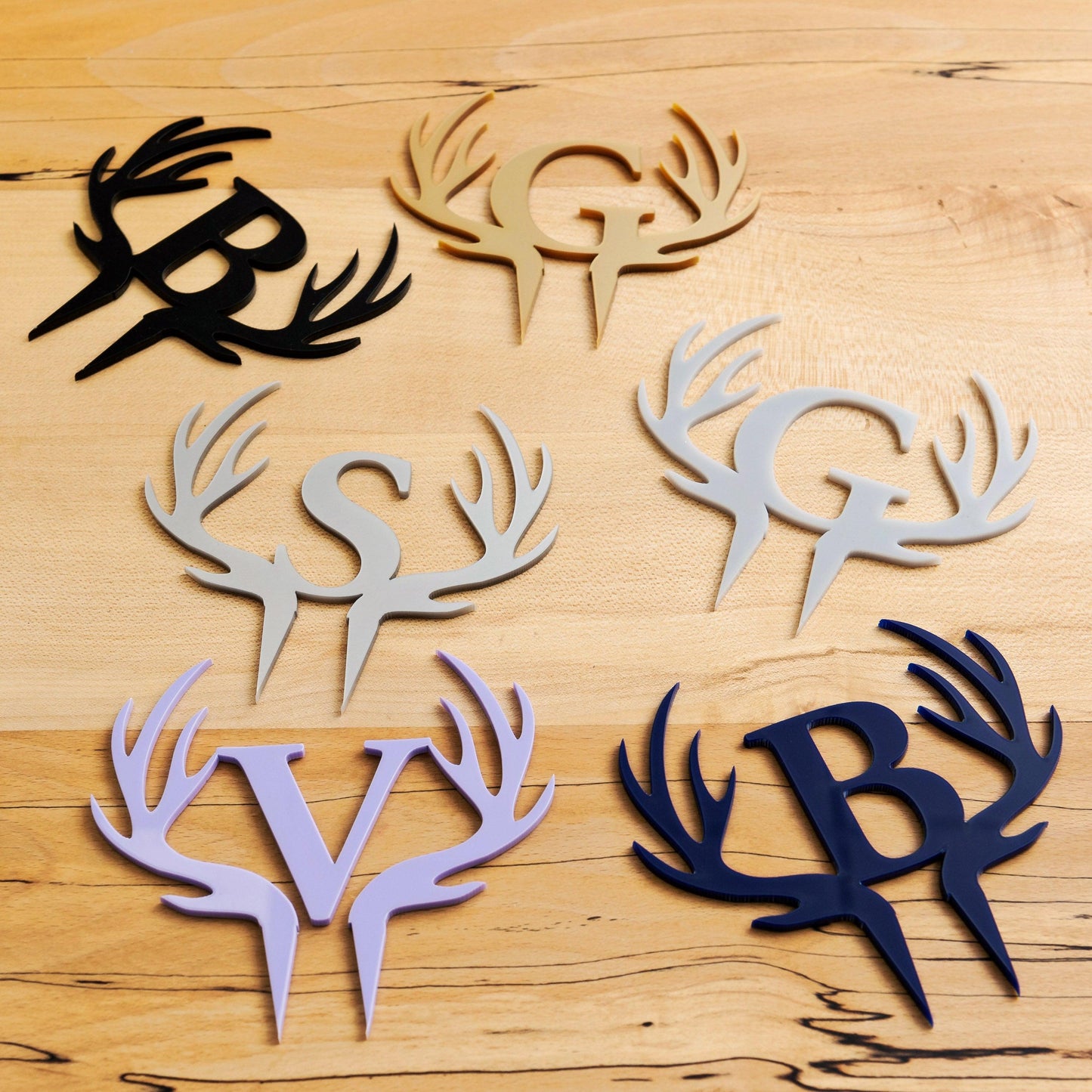 Antler cake topper with Wedding initials - Stag Design