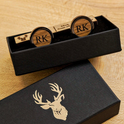 Whisky wood, wine barrel, walnut or leather cufflinks - Stag Design