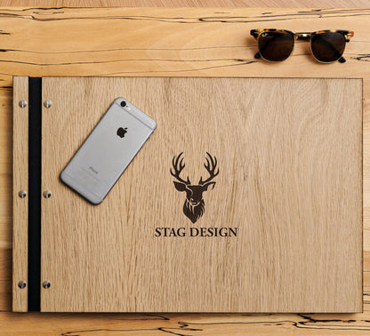 Personalised wooden A3 landscape portfolio book - Stag Design