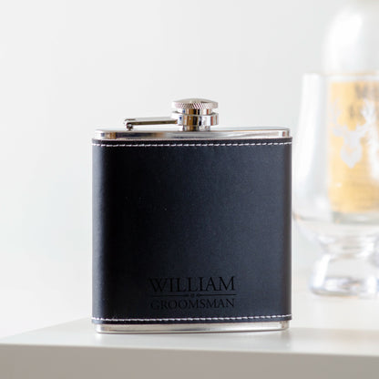 Personalised wedding leather hip flask