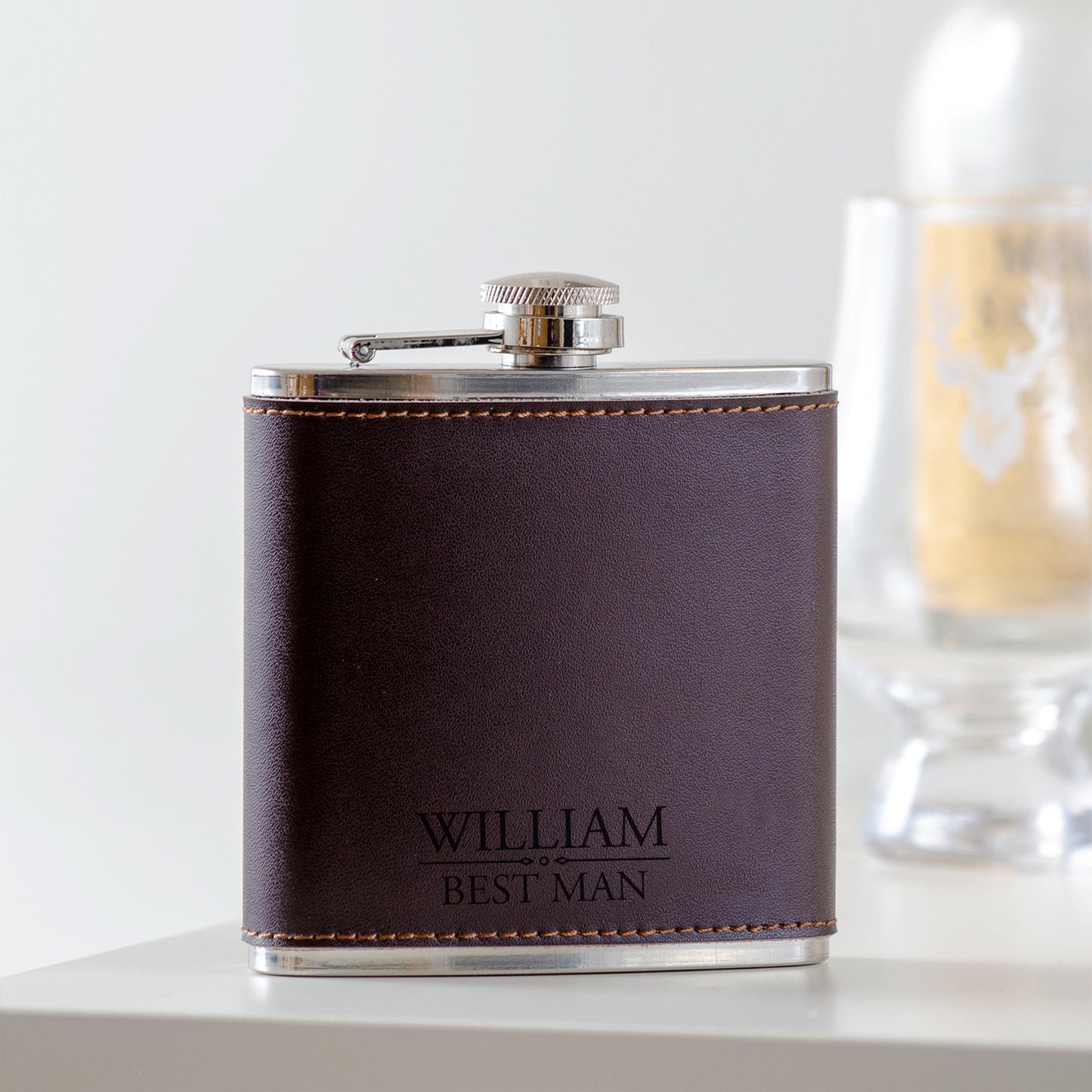 Personalised wedding leather hip flask